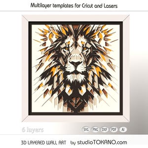 3D layered SVG laser cut, multi layer SVG Lion, Cardstock mandala art, Papercut shadow box for Cricut Silhouette Glowforge Xtool Glowforge