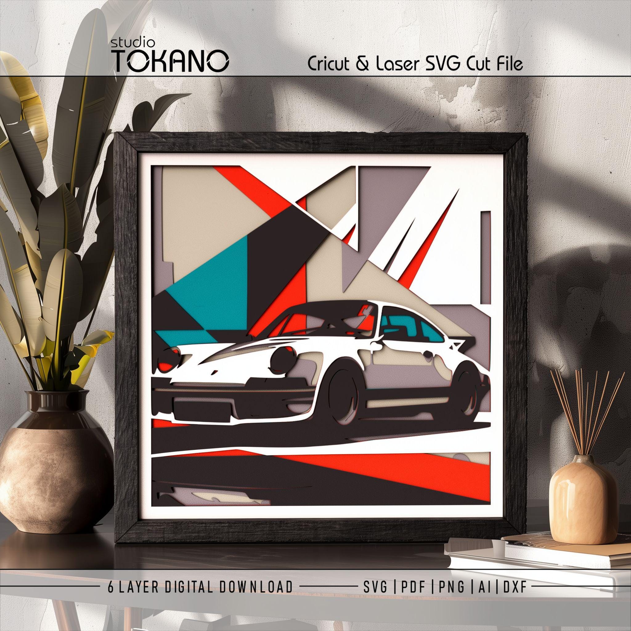 Porsche 911 Shadow Box SVG | 3D Layered Papercut Car Wall Art