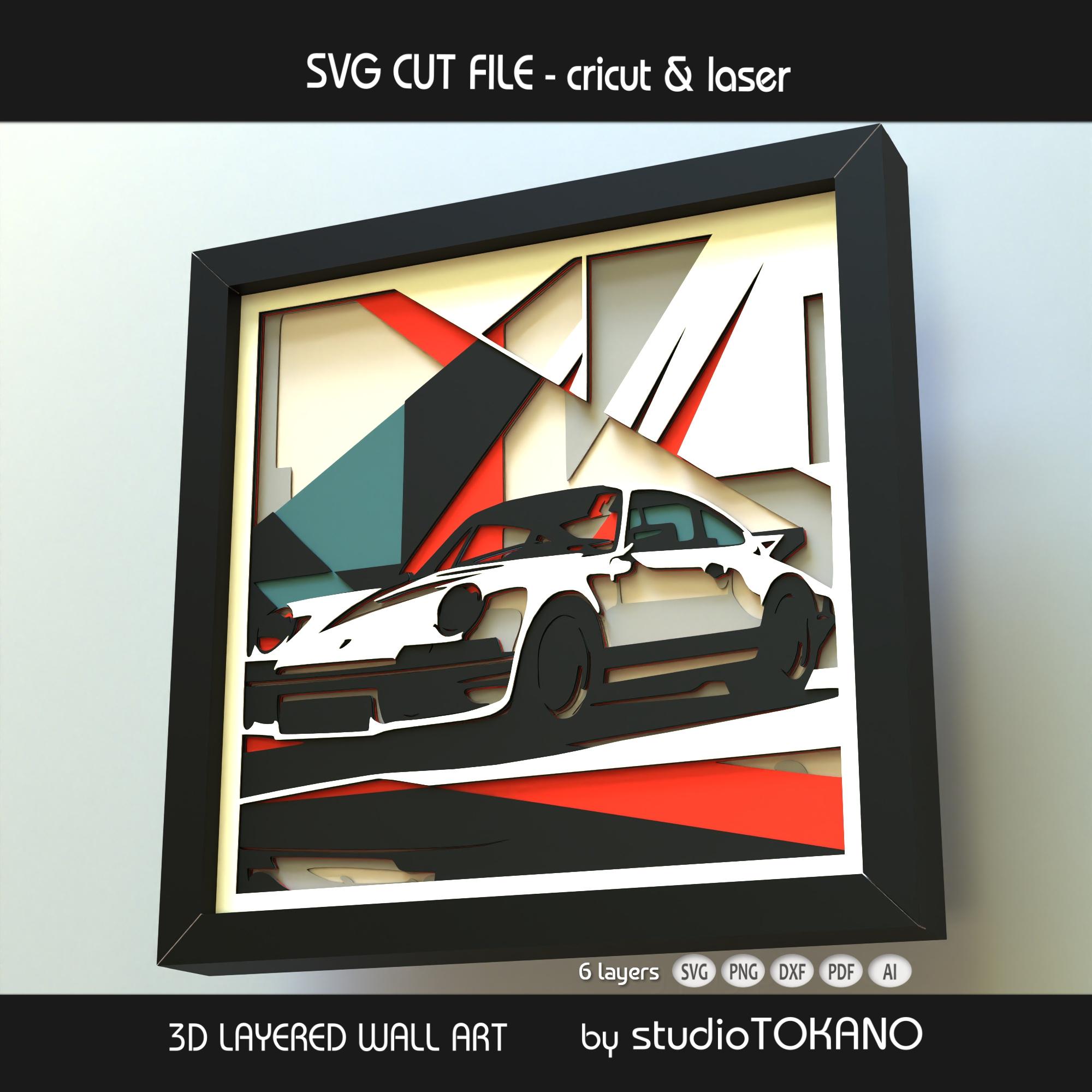 Porsche 911 Shadow Box SVG | 3D Layered Papercut Car Wall Art