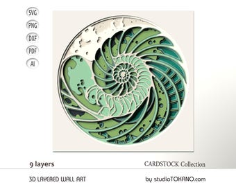 3D Laser Cut Mandala Wall Art Shadow Box SVG Cricut Glowforge Xtool Home Decor Custom Gift  Multilayer Cardstock Nautilus Shell Template