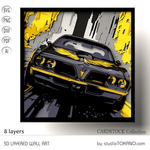 3D gelaagde svg, laserbestand, gelaagde mandala, meerlaagse SVG Ford Pontiac Firebird, gelaagde kunst, wanddecor voor glowforge, silhouet, cricut