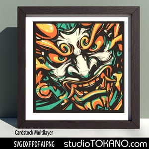 3D gelaagde SVG lasergesneden, meerlaagse SVG Oni-masker, gelaagde Cardstock-mandalakunst, Papercut shadowbox SVG voor Cricut, Silhouette, Glowforge