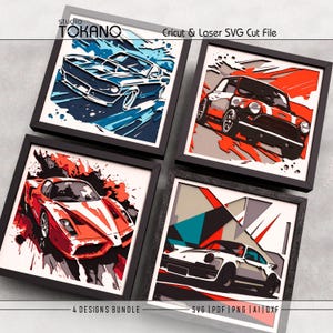 Car Shadow Box SVG Bundle for Cricut and Laser | Layered 3D Classic Car Papercut | Mustang Porsche Ferrari Mini Cooper Wall Art