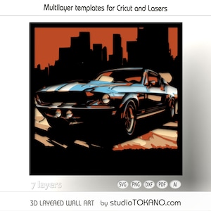 3D layered SVG that works for CRICUT! Multilayer Svg Mustang Shelby, Cardstock mandala, Papercut shadowbox for Silhouette, Glowforge, CNC