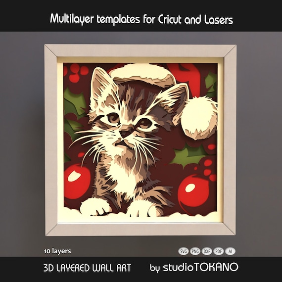 3D レイヤー クリスマス子猫マンダラ レーザーカット、レイヤー 