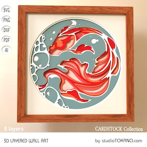 3D Layered Koi Fish Multilayer Cricut Svg Cardstock mandala, Papercut shadowbox for Silhouette, Glowforge, xtool laser cut file DIY wall art