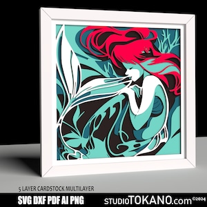 SVG en couches 3D qui fonctionne pour CRICUT ! Sirène multicouche Svg, mandala en papier cartonné, boîte d'ombre en papier découpé pour silhouette, Glowforge, CNC, laser