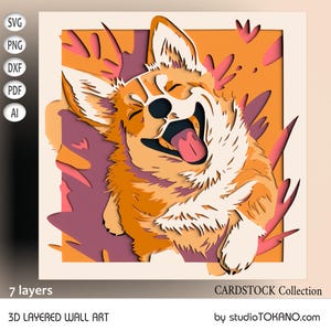 3D Corgis Hund SVG für Cricut, Silhouette, Laser. Layered Cardstock Cut-Datei für Mandala-Wandkunst | Multilayer Papercut Hund Shadow Box