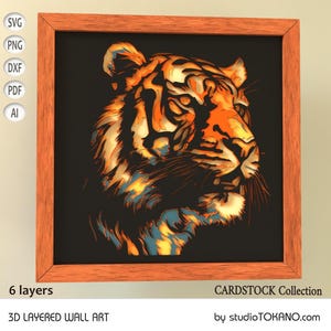 SVG em camadas 3D para CRICUT! Arquivo multicamadas cortado a laser Tigre, arte de parede de mandala em cartolina, caixa de sombra recortada em papel para Silhouette, Glowforge, CNC