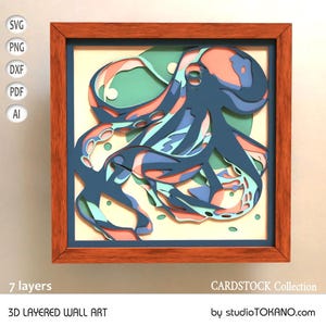 Laser Cut Shadow Box Octopus SVG | Multilayer Ocean Animal Papercut Template | 3D Layered Mandala File for Glowforge, Xtool, Cricut Project