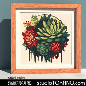 Couche 3D SVG pour CRICUT ! Boîte d'ombre florale multicouche. Papier cartonné de taille standard, modèle de découpe de papier en couches pour Silhouette, CNC, laser