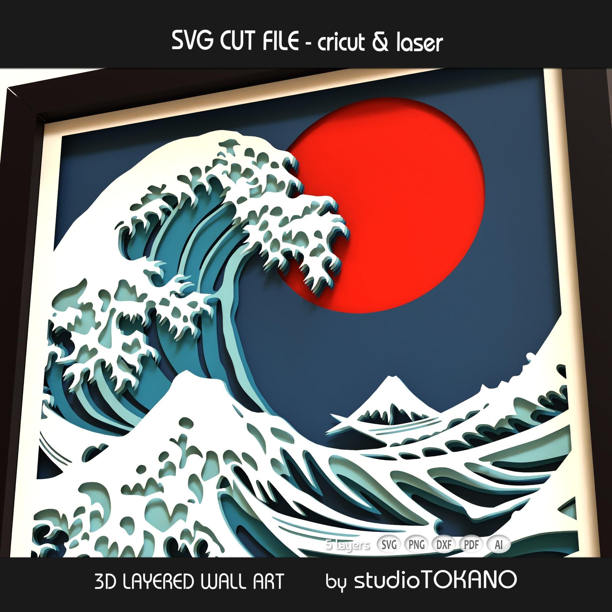 Great Wave Shadow Box SVG | 5 Layer 3D Japanese Wave Papercut | Cricut ...