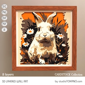 Lapin CRICUT SVG en couches - Shadow Box Bunny - Art mural mandala découpé au laser - Glowforge Xtool Home Decor - papier cartonné multicouche découpé