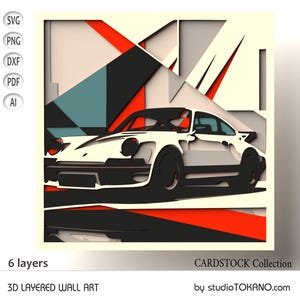 Couche 3D SVG pour CRICUT ! Boîte Porsche Shadow Box multicouche. Papier cartonné de taille standard, modèle de découpe de papier en couches pour Silhouette, CNC, laser
