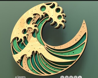Great Wave Laser Cut File | Layered Japanese Wave SVG | Multilayer