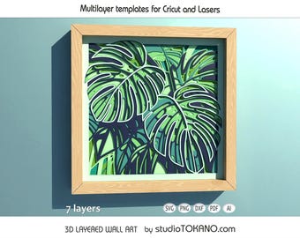 3D Multilayer Cricut Svg Monstera Cardstock mandala, Papercut shadowbox for Silhouette, Glowforge, xtool laser cut file for DIY wall art