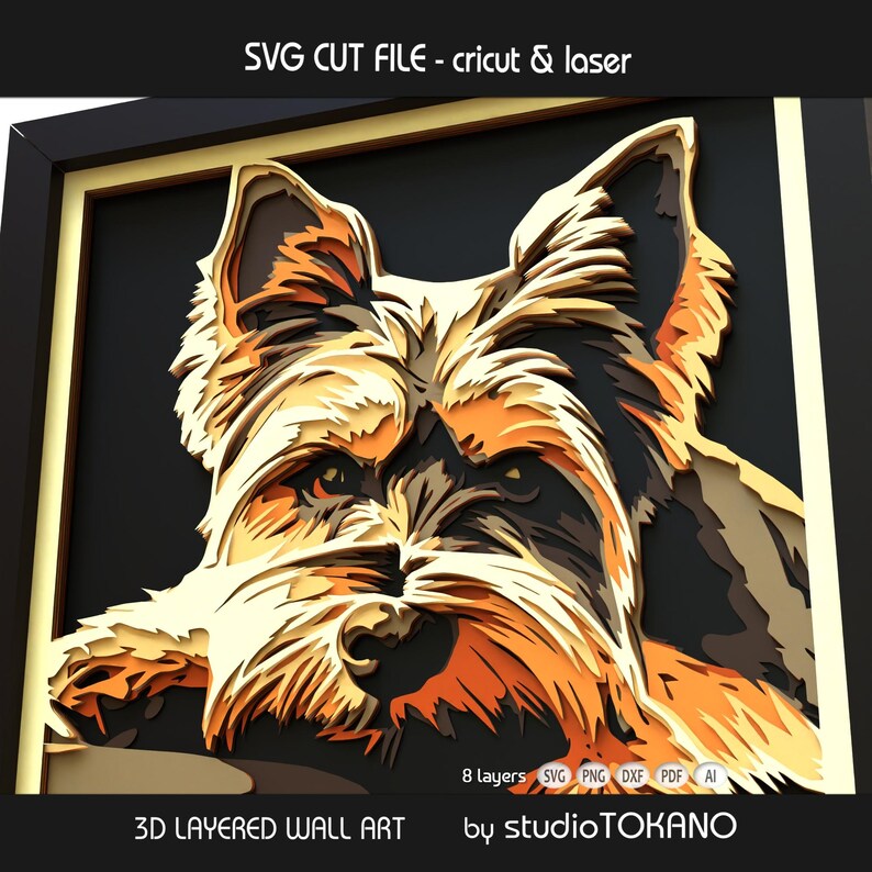 Yorkshire Terrier Shadow Box SVG | 8 Layer 3D Papercut Dog Wall Art ...