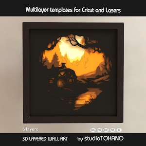 3D layered SVG that works for CRICUT! Multilayer Svg hobbit home, Cardstock mandala, Papercut shadowbox for Silhouette, Glowforge, laser