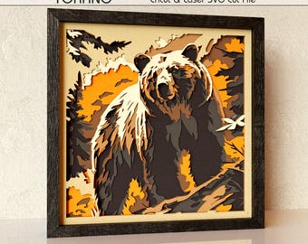 Bear Shadow Box SVG for Cricut and Laser | Layered 3D Grizzly Papercut | Woodland Wildlife Multilayer Wall Art