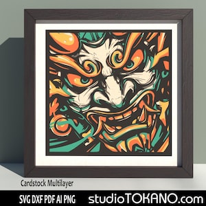 3D gelaagde SVG lasergesneden, meerlaagse SVG Oni-masker, gelaagde Cardstock-mandalakunst, Papercut shadowbox SVG voor Cricut, Silhouette, Glowforge