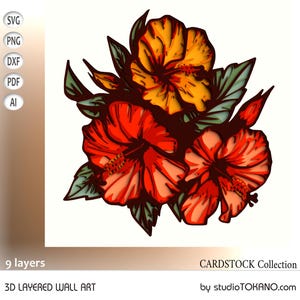 3D SVG geschichtete Hibiskus Mandala Laserschnitt, Multilayer Kunst, Karton Schattenbox für Glühschmieden, Silhouette, Cricut.