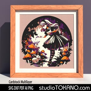 SVG em camadas 3D | Arquivo de corte em papel cartão para arte de parede de mandala multicamadas | Caixa de sombras recortada em papel Alice's Wonderland para Cricut, Silhouette e Laser