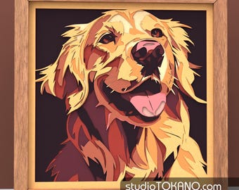 3D Golden Retriever SVG for Cricut, Silhouette, Laser. Layered Cardstock cut file for mandala wall art | Multilayer Papercut Dog Shadow Box