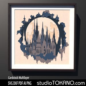 3D layered SVG that works for CRICUT! Multilayer Svg Gothic City, Layered mandala, Papercut shadowbox for Silhouette, Glowforge, CNC, laser