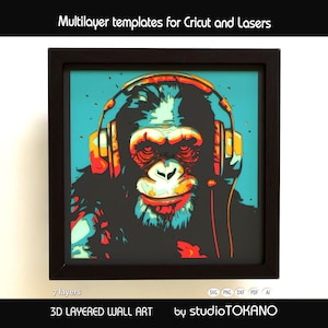 Chimpanzee Shadow Box SVG | 7 Layer 3D Chimp Papercut | Cricut & Laser Cut File | Monkey Multilayer Cardstock Wall Art