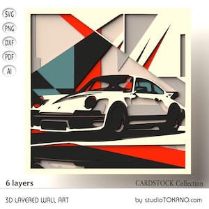 Art mural mandala découpé au laser 3D Shadow Box SVG Cricut Glowforge Xtool décoration d'intérieur cadeau personnalisé papier cartonné multicouche modèle de voiture Porsche