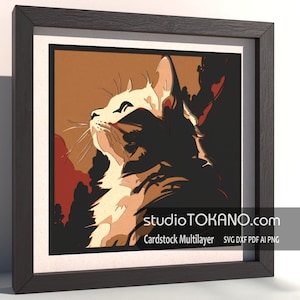 3D レイヤー SVG レーザーカット、レイヤー SVG ふわふわ猫、レイヤー マンダラ、ペーパーカット シャドウボックス SVG (Cricut、Silhouette、Glowforge 用)