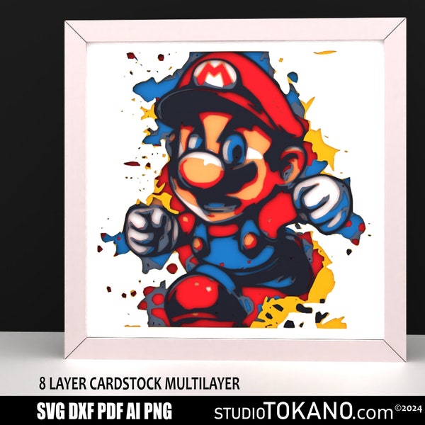 3D layered laser cut, multilayer SVG Mario , Layered art, wall decor for glowforge, silhouette, cricut. Paper cut template.