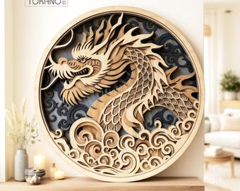 Dragon Multilayer SVG | 3D Layered Laser Cut File | Plywood Wall Art | Glowforge xTool LightBurn | Oriental  Wood Mandala