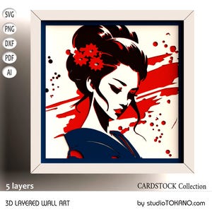 SVG a strati 3D compatibile con CRICUT! Geisha in SVG multistrato, mandala in cartoncino, shadowbox in carta ritagliata per Silhouette, Glowforge, CNC e laser.