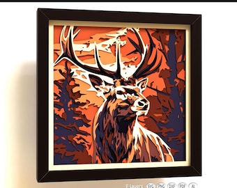 Stag Shadow Box SVG | 8 Layer 3D Wildlife Papercut | Cricut Laser Cut File | Woodland Multilayer Wall Art
