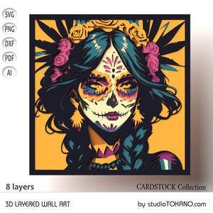 Travail de découpe laser en couches 3D avec CRICUT ! Mandala de couche fille tête de mort mexicaine multicouche, décoration murale pour glowforge, silhouette, cnc, laser...