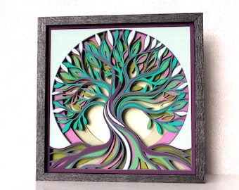 Tree of life Shadow Box SVG for Cricut and Laser | Layered 3D Floral Papercut | Multilayer Glowforge Project | 8x8 Paper Art