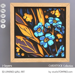 Mandala floral 3D em camadas, estilo Miosótis, cortada a laser, SVG multicamadas, arte em camadas, decoração de parede para glowforge, silhouette, cricut.
