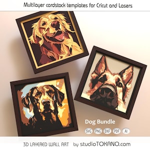 Archivos de corte láser 3D Mandala Wall Art Shadow Box SVG Cricut Glowforge Xtool Decoración del hogar Regalo personalizado Cartulina multicapa Paquete de perros