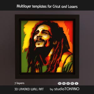 3D-gelaagde SVG die werkt voor CRICUT! Meerlaagse Svg Bob Marley, Cardstock-mandala, Papercut Shadowbox voor Silhouette, Glowforge, CNC, laser