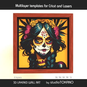 ¡Diseño 3D en capas cortado con láser con CRICUT! Mandala multicapa SVG de la Chica Calavera Mexicana, decoración de pared para Glowforge, Silhouette, CNC, láser...