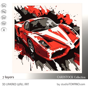 Couche 3D SVG pour CRICUT ! Boîte Ferrari Shadow multicouche. Papier cartonné de taille standard, modèle de découpe de papier en couches pour Silhouette, CNC, laser