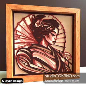 SVG a strati 3D compatibile con CRICUT! Geisha in SVG multistrato, mandala in cartoncino, shadowbox in carta ritagliata per Silhouette, Glowforge, CNC e laser.