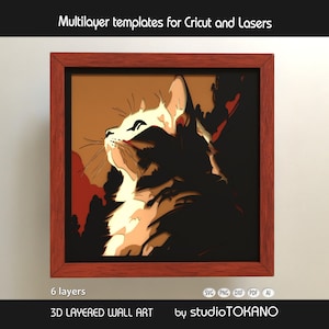 SVG 3D en capas cortado con láser, SVG multicapa Fluffy Cat, Mandala en capas, Papercut shadowbox SVG para Cricut, Silhouette, Glowforge