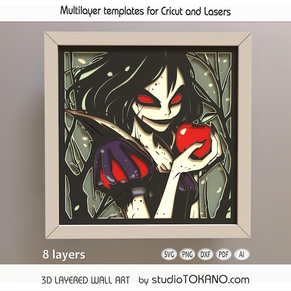 3D layered SVG for CRICUT! Multilayer svg Snow White Gothic , Layered mandala laser file, DIY Papercut shadowbox for Silhouette-Glowforge