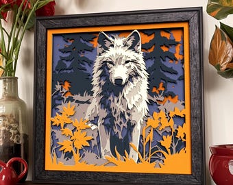 Wolf Shadow Box SVG for Cricut and Laser | Layered 3D Woodland Papercut | Multilayer Glowforge Project | Laser Cut Template Paper Art