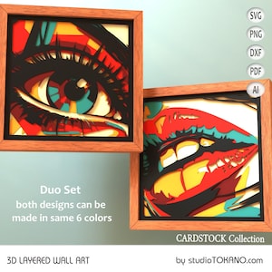 Multilayered Mouth & Eye Shadow Box SVG set – 3D Papercut Template – Cardstock Cut File – Cricut Silhouette Glowforge – DIY Wall Art Craft