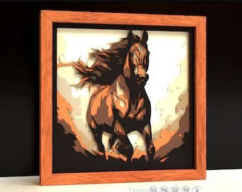 Galloping Horse Shadow Box SVG for Cricut | Layered 3D Horse Papercut | Laser Cut File | Multilayer Wall Art