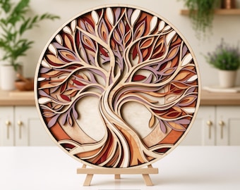 Multi Layer Tree of Life SVG, 9-Layer Laser Cut File, Layered Plywood Wall Art, 3D Mandala