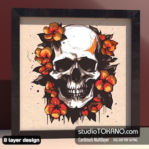 SVG en couches 3D | Fichier découpé en papier cartonné pour art mural mandala multicouche | Design Papercut « Crâne » pour Cricut, Silhouette et Laser